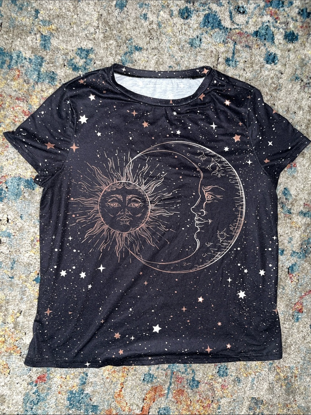 Women's Black Celestial Sun & Moon Graphic Tee